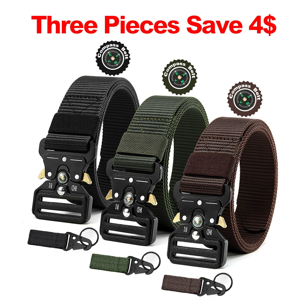 Men's Belt Army Outdoor Hunting Compass Tactical Multi Function Combat Survival Marine Corps Canvas For Nylon Male Luxury Belts