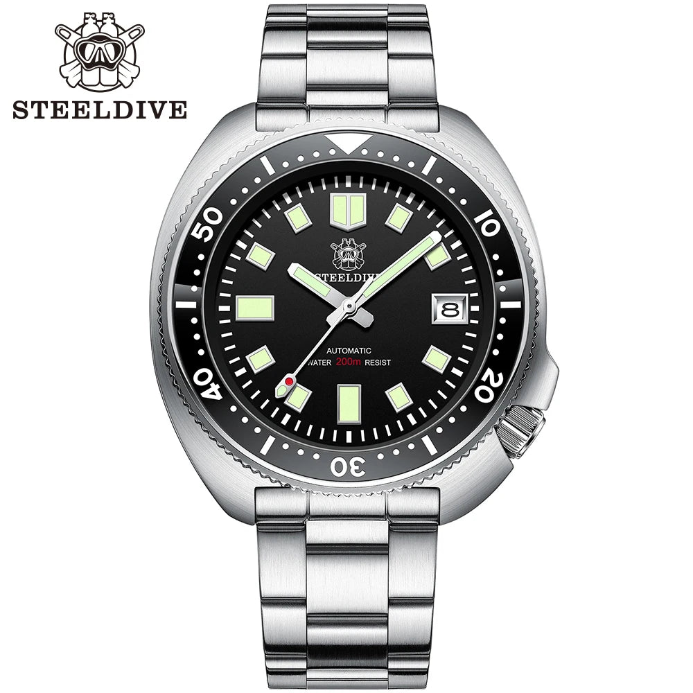 Steeldive SD1970 White Date Background 200M Wateproof AR Coating Sapphire Glass NH35 6105 Turtle Automatic Dive Diver Watch