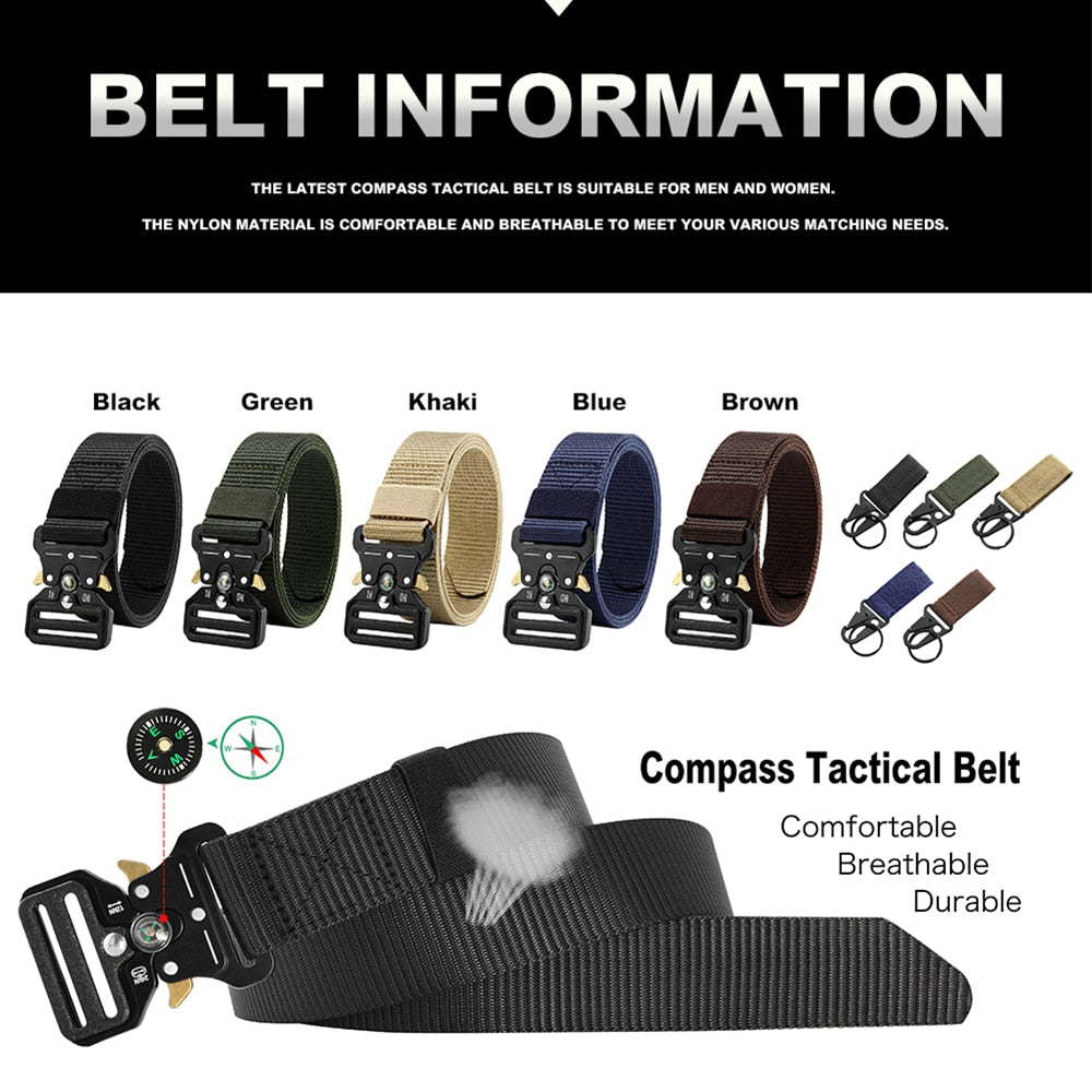 Men's Belt Army Outdoor Hunting Compass Tactical Multi Function Combat Survival Marine Corps Canvas For Nylon Male Luxury Belts