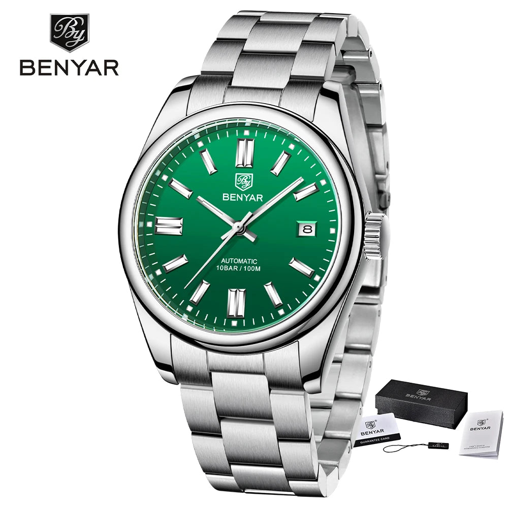 BENYAR New Luxury Automatic Watch 10Bar Waterproof Stainless Steel Men Mechanical Wristwatches Sports Diving Watch for Men