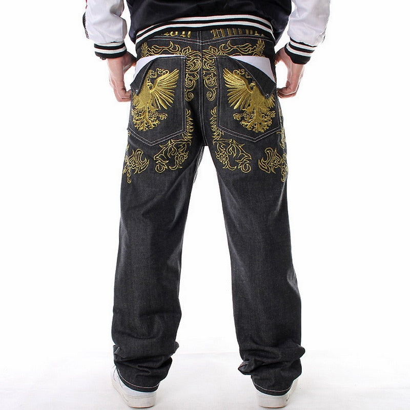 Men's Baggy Fashion Embroidery Black Loose Wide Legs Board Denim Pants - Collection 2 (8 Styles)