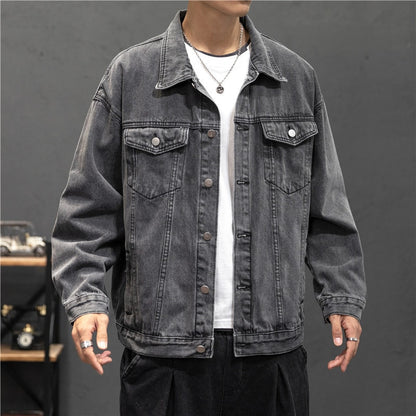 Men's Vintage Jean Streetwear Fashion Turn Down Collar Denim Outerwear Jacket