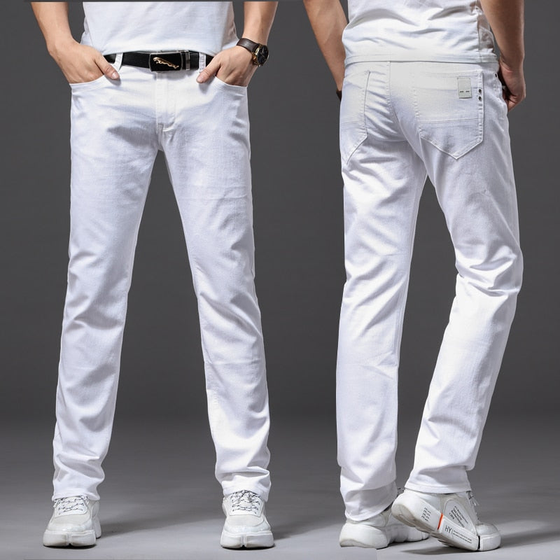 Men's Casual Classic Style Slim Fit Soft White Jeans