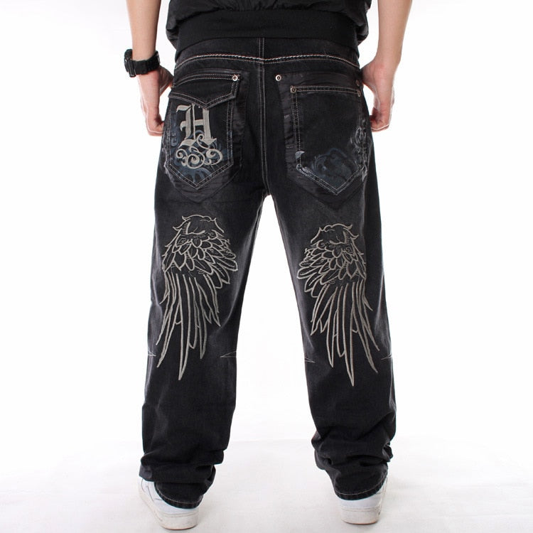 Men's Baggy Fashion Embroidery Black Loose Wide Legs Board Denim Pants - Collection 2 (8 Styles)