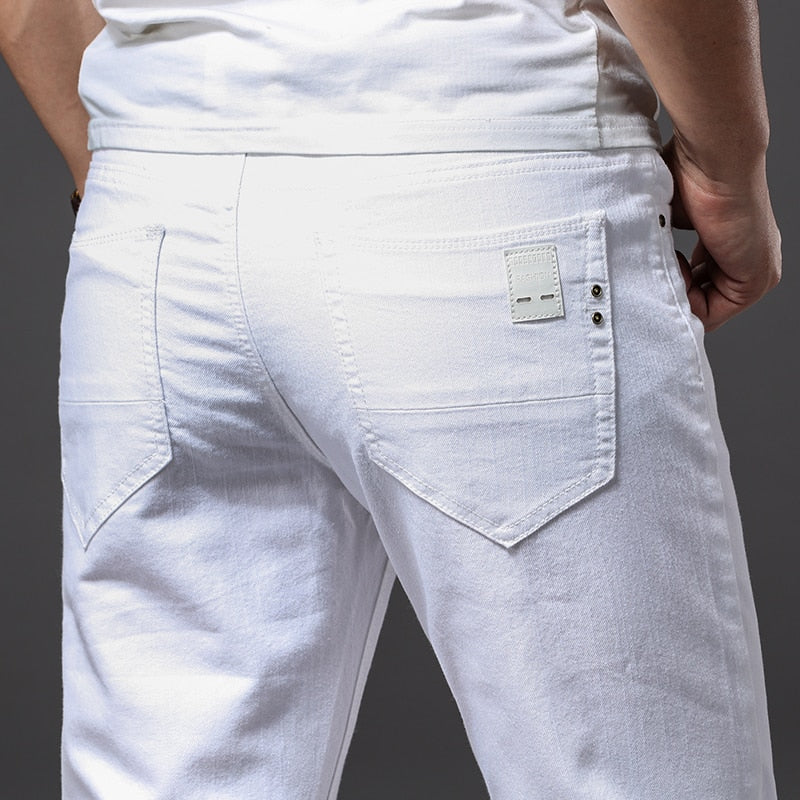 Men's Casual Classic Style Slim Fit Soft White Jeans