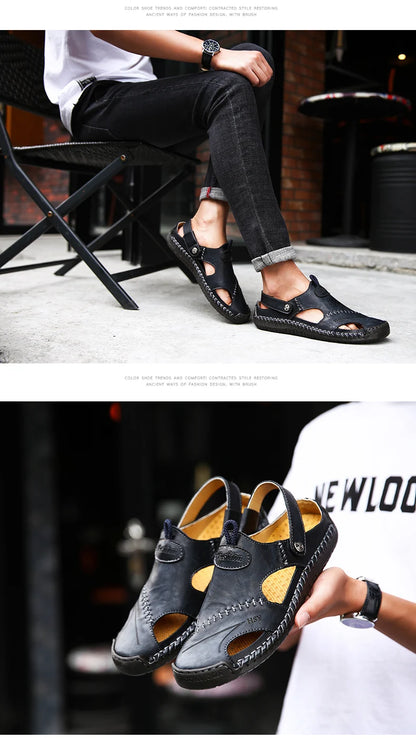 Summer Sandals Men Leather Classic Roman Sandals 2022 Slipper Outdoor Sneaker Beach Rubber Flip Flops Men Water Trekking Sandals