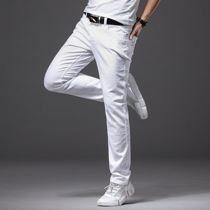 Men's Casual Classic Style Slim Fit Soft White Jeans