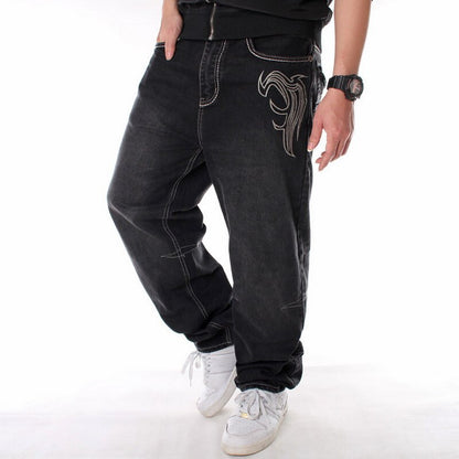 Men's Baggy Fashion Embroidery Black Loose Wide Legs Board Denim Pants - Collection 2 (8 Styles)