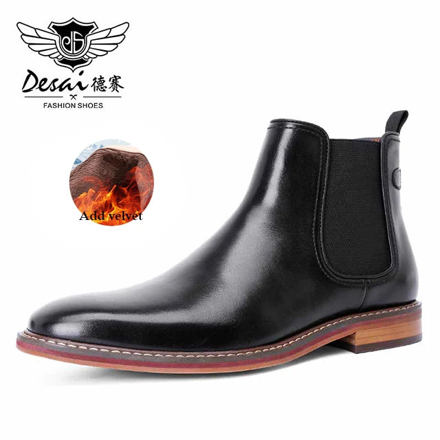 Desai Winter New Dress Chelsea Boots Genuine leather Fleece lined formal shoes Business work shoes Patent leather shoes Gifts