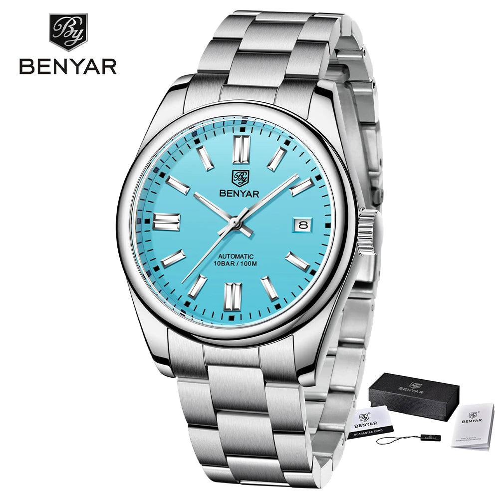 BENYAR New Luxury Automatic Watch 10Bar Waterproof Stainless Steel Men Mechanical Wristwatches Sports Diving Watch for Men