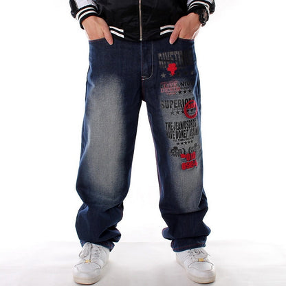 Men's Baggy Fashion Embroidery Black Loose Wide Legs Board Denim Pants - Collection 1 (8 Styles)