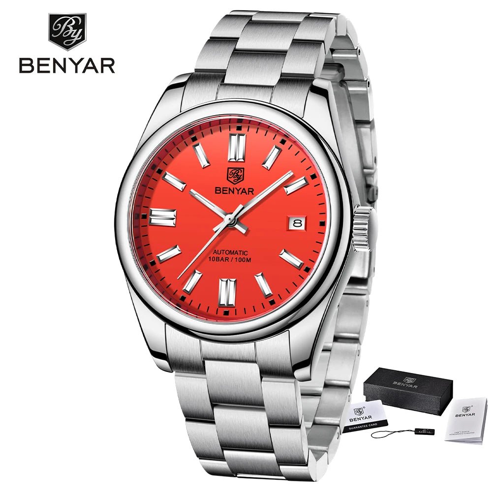 BENYAR New Luxury Automatic Watch 10Bar Waterproof Stainless Steel Men Mechanical Wristwatches Sports Diving Watch for Men