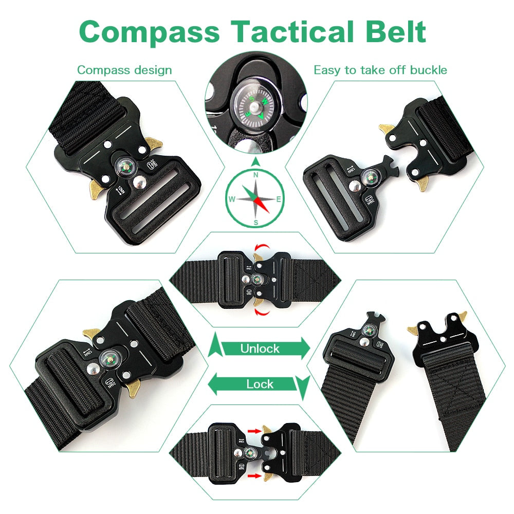 Men's Belt Army Outdoor Hunting Compass Tactical Multi Function Combat Survival Marine Corps Canvas For Nylon Male Luxury Belts