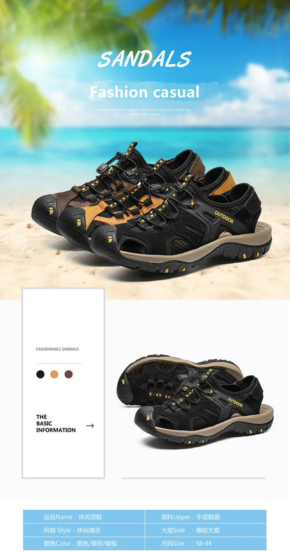 Hot Sale Summer Men's Sandals Outdoor Non-slip Men's Beach Sandals Handmade Genuine Leather Men's Shoes Fashion Men Sneakers