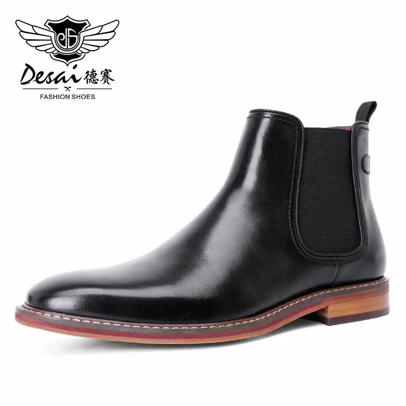 Desai Winter New Dress Chelsea Boots Genuine leather Fleece lined formal shoes Business work shoes Patent leather shoes Gifts