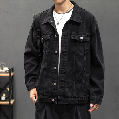 Men's Vintage Jean Streetwear Fashion Turn Down Collar Denim Outerwear Jacket