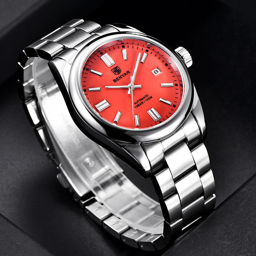 BENYAR New Luxury Automatic Watch 10Bar Waterproof Stainless Steel Men Mechanical Wristwatches Sports Diving Watch for Men