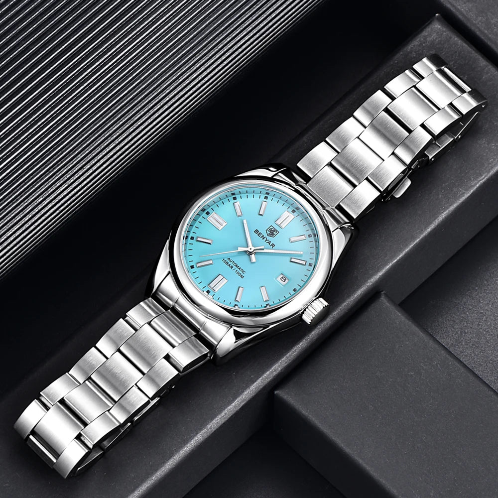 BENYAR New Luxury Automatic Watch 10Bar Waterproof Stainless Steel Men Mechanical Wristwatches Sports Diving Watch for Men