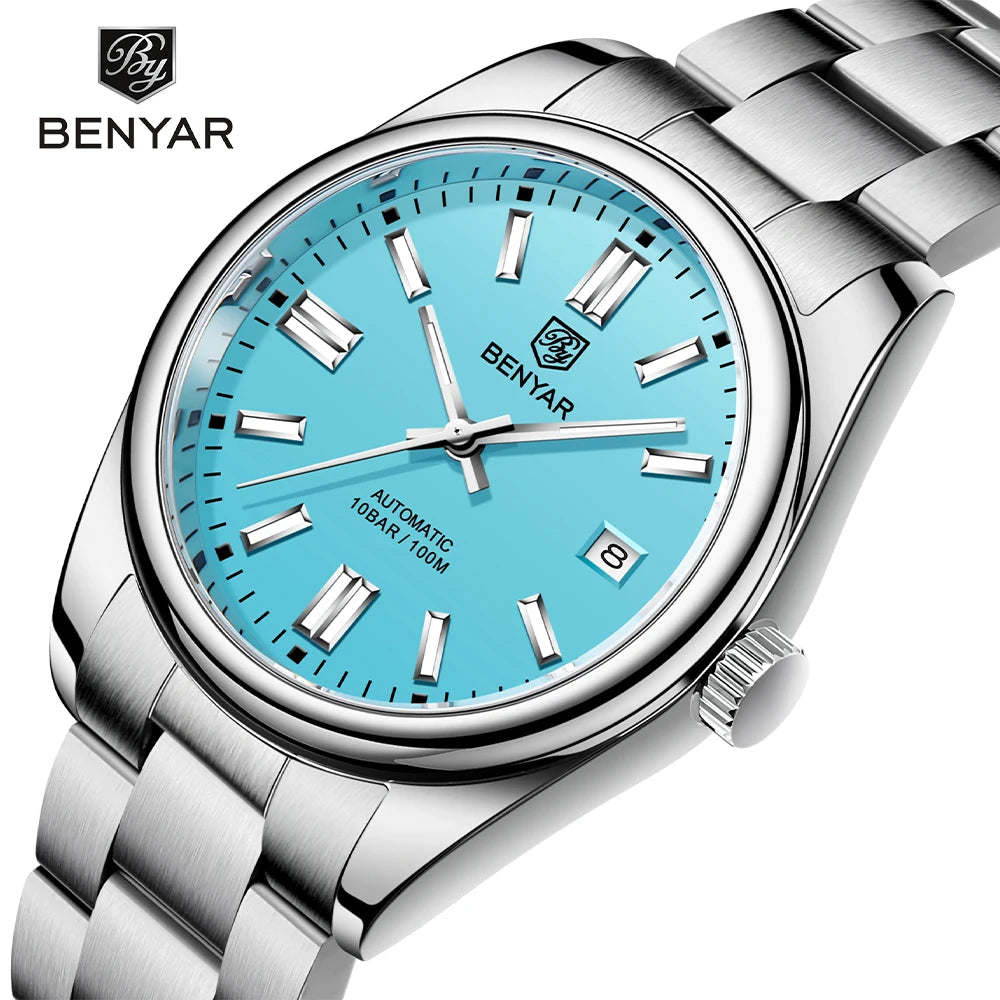 BENYAR New Luxury Automatic Watch 10Bar Waterproof Stainless Steel Men Mechanical Wristwatches Sports Diving Watch for Men