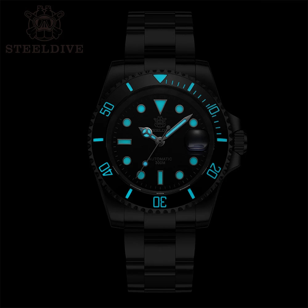 STEELDIVE SD1953 Black Dial Green Ceramic Bezel NH35 Automatic Watch 300M Waterproof Sapphire Glass Men Dive Watches