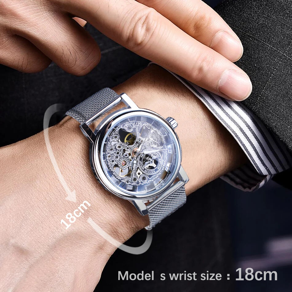 Winner Transparent Fashion Case Luxury Casual Design Leather Strap Mens Watches Top Brand Luxury Mechanical Skeleton Watch