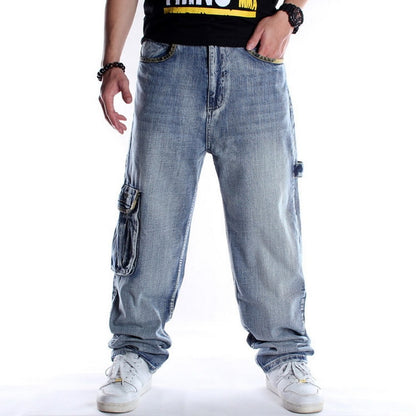 Men's Baggy Fashion Embroidery Black Loose Wide Legs Board Denim Pants - Collection 1 (8 Styles)