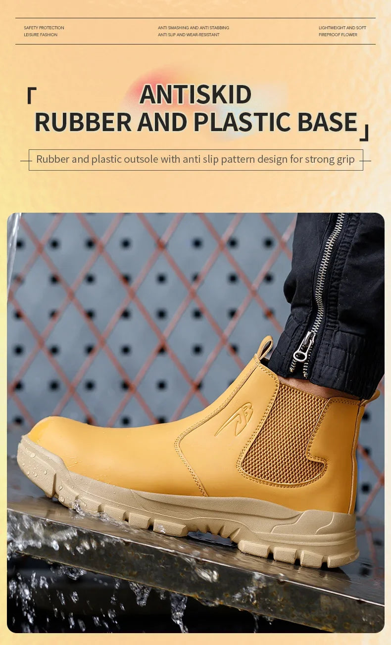 Waterproof Safety Wrok Boots For Men Steel Toe Cap Lightweight Indestructible Industry Chelsea Boots Puncture-Proof Footwear