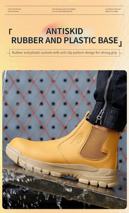 Waterproof Safety Wrok Boots For Men Steel Toe Cap Lightweight Indestructible Industry Chelsea Boots Puncture-Proof Footwear