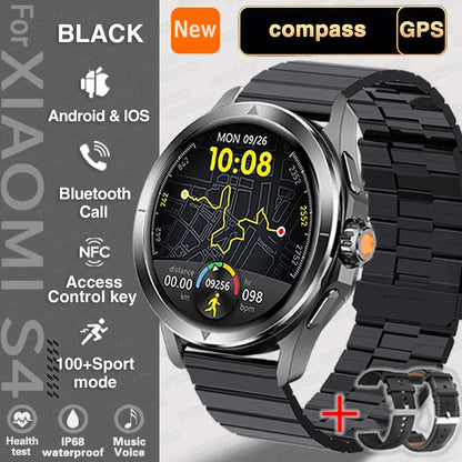 For Xiaomi S4 Ultra Outdoor Sports Smart Watch Men AMOLED Screen NFC GPS Compass Heart rate Waterproof Bluetooth Call SmartWatch