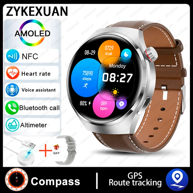 2024 New GPS Trajectory Smart Watch Men GT4 Pro 360*360 HD Heart rate IP68 Waterproof Smartwatch BT Call NFC Compass Watch 4 Pro