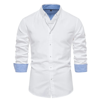 New Spring Cotton Blend Men's Oxford Shirt: Long Sleeve Button-Down Social & Business Casual Shirt for Men - 7 Colors