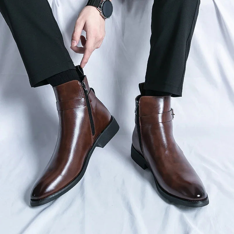 Luxury brand leather shoes men's boots formal leather oxford shoes dress boots chelsea business ankle boots men 38-47