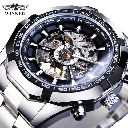 WINNER Classic Skeleton Watch for Men Luminous Hands Mechanical Watches Stainless Steel Strap Luxury Brand Forsining Wristwatch