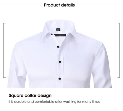 New High-Quality Men's Shirt: 6XL Large Autumn/Winter Long Sleeve, No-Iron Pure White Business Casual Fashion Shirt - 11 Colors