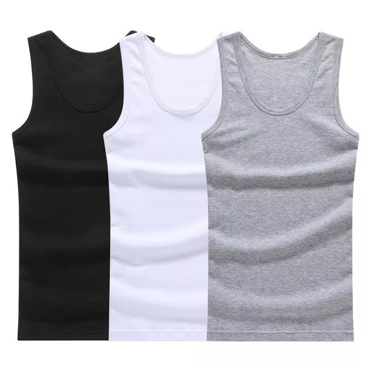 Men's Sleeveless Tank Tops: 3-Pack of 100% Cotton Solid Muscle Vests - O-Neck Gym Clothing Whorl Tops, Available in 15 Options