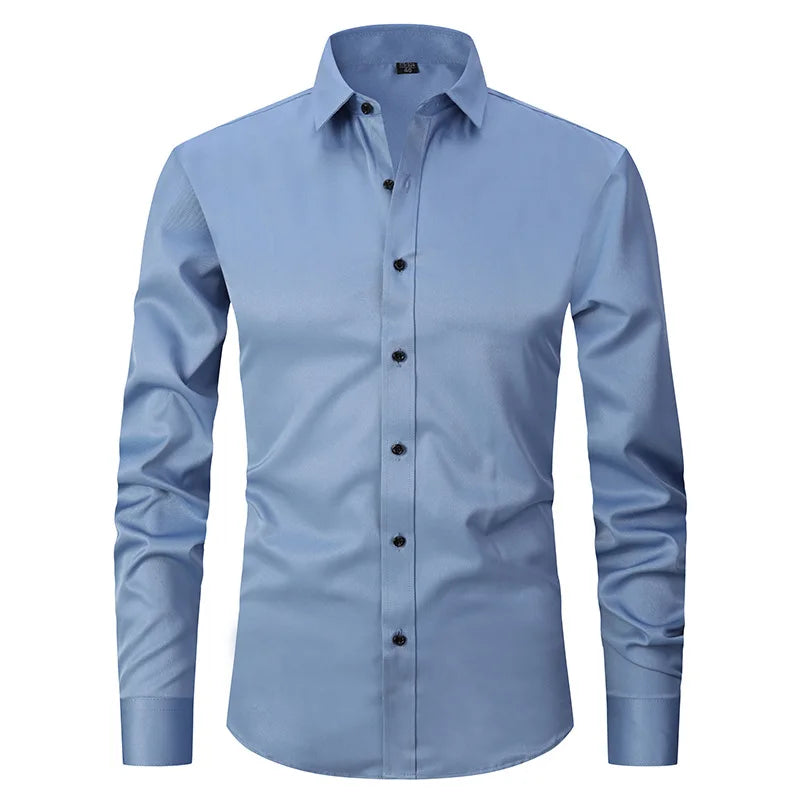 New High-Quality Men's Shirt: 6XL Large Autumn/Winter Long Sleeve, No-Iron Pure White Business Casual Fashion Shirt - 11 Colors