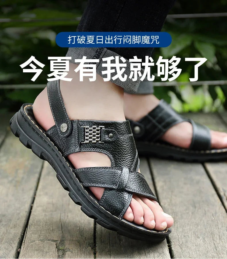 Men's Sandals 2023 Summer New Non-slip Genuine Leather Sandals Soft Slippers Zapatos Flat For Mens Casual Shoes Sandalias Hombre