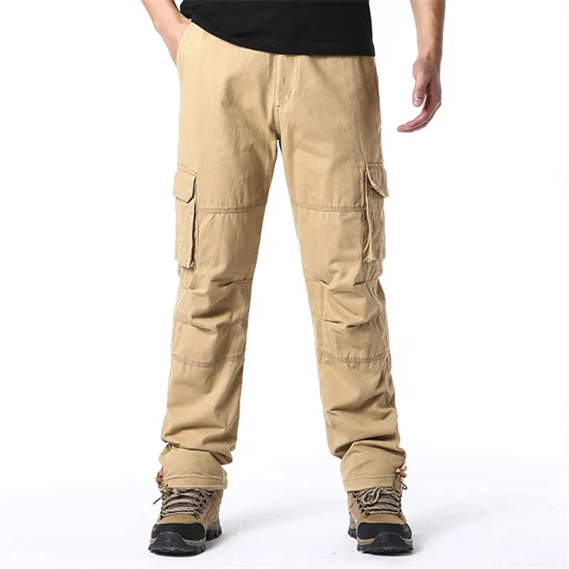Men's Military Tactical Pants: Large Pocket Loose Overalls for Outdoor Sports and Casual Work - Elastic Waist, Pure Cotton