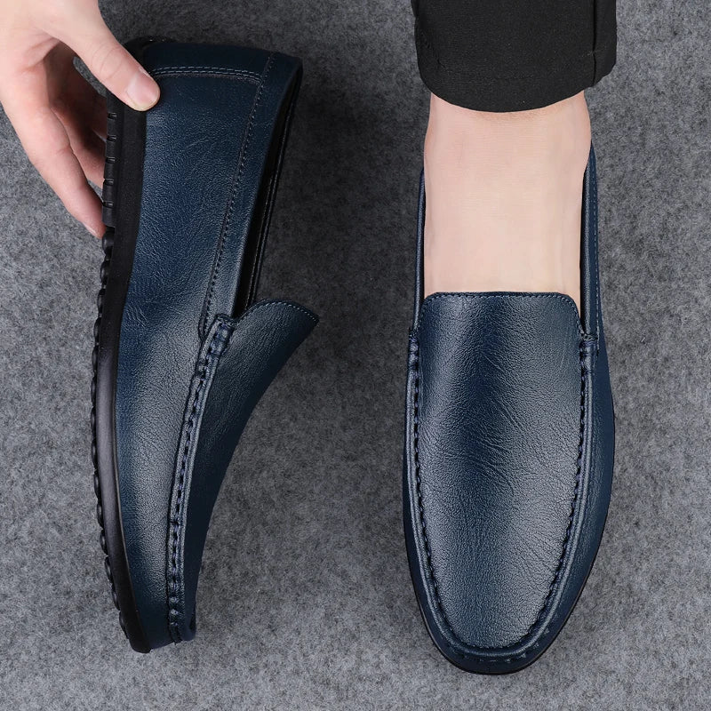 Genuine Leather Loafers Men Design Moccasin Fashion Slip On Soft Flat Casual Men Shoes Adult Male Footwear Handmade Boat Shoes