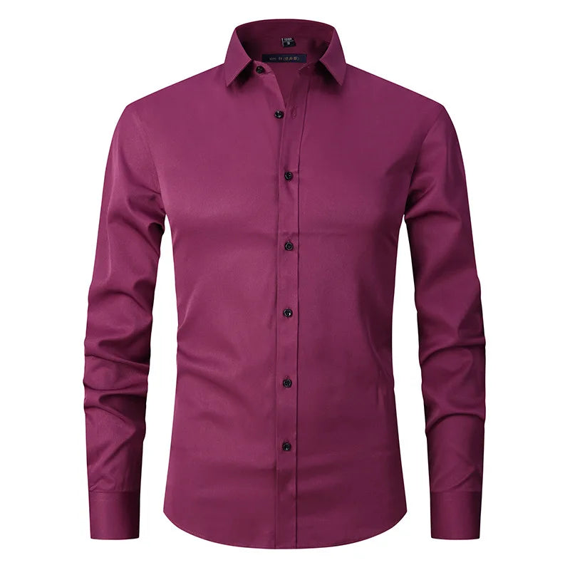 New High-Quality Men's Shirt: 6XL Large Autumn/Winter Long Sleeve, No-Iron Pure White Business Casual Fashion Shirt - 11 Colors