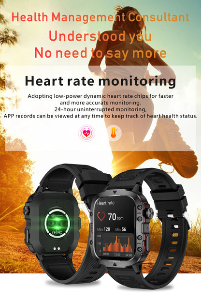 Military Smart Watch for Men: IP68 5ATM Waterproof, Outdoor Sports Fitness Tracker, 1.96" Screen, Bluetooth Call, Health Monitor