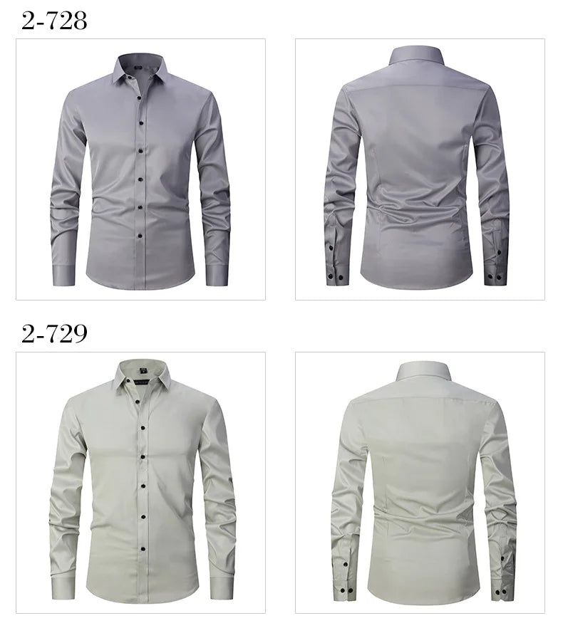 New High-Quality Men's Shirt: 6XL Large Autumn/Winter Long Sleeve, No-Iron Pure White Business Casual Fashion Shirt - 11 Colors