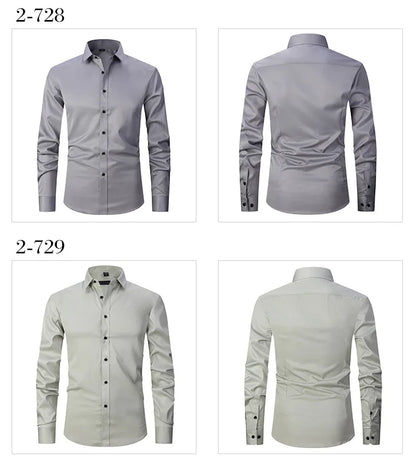 New High-Quality Men's Shirt: 6XL Large Autumn/Winter Long Sleeve, No-Iron Pure White Business Casual Fashion Shirt - 11 Colors