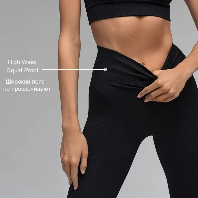 Women's Ribbed High Waisted Seamless Tummy Control Yoga Pants in 6 Chic Colors