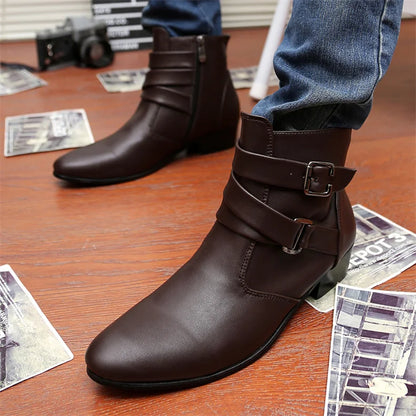 Luxury Leather Chelsea Boots Men Designer White Dress Boots Men Casual High top Buckle Strap Formal Shoes Men Motorcycle Boots