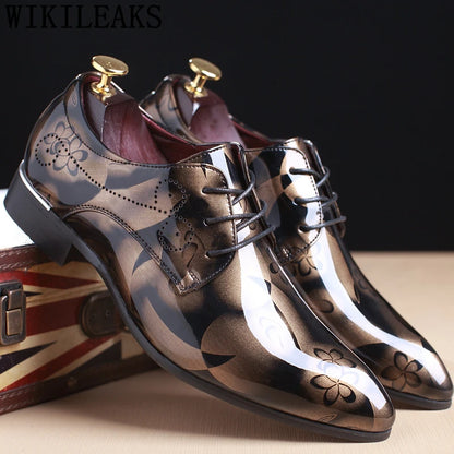 Floral Pattern Men's Office Dress Shoes: Leather Luxury Fashion for Groom's Wedding - Oxford Style, Available in 4 Colors