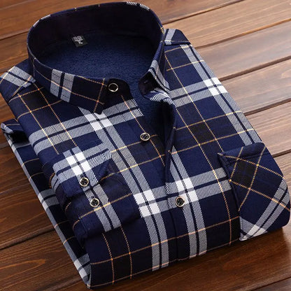 Men's Flannel Plaid Shirt: Winter Warm Fur-Lined Long Sleeve Fleece Casual Formal Dress Shirt - 15 styles