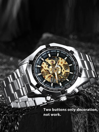 WINNER Classic Skeleton Watch for Men Luminous Hands Mechanical Watches Stainless Steel Strap Luxury Brand Forsining Wristwatch