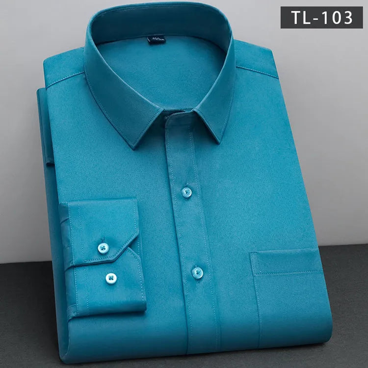 New Fashion Non-Iron Shirt: Anti-Wrinkle Classic Solid Business Casual Long Sleeve Soft Wear Men's Shirt - AEchoice - 8 colors