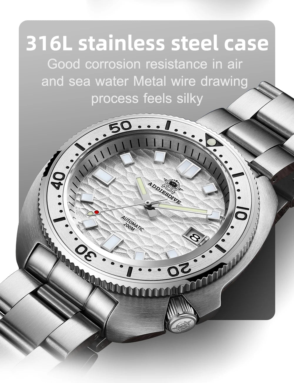 ADDIESDIVE Automatic Mechanical Watch Man Silver Premium Business Casual Waterproof Watch NH35A 316L Stainless Steel Men's Watch